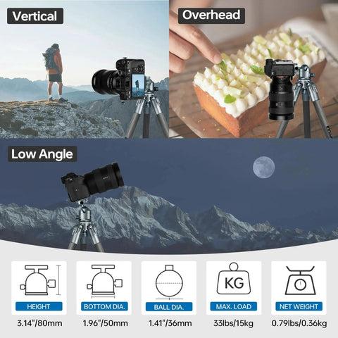 Low Profile 36mm CNC Aluminum Ball Head For Tripod And Monopod 360 Degree Panorama With Dual U Shaped Slots in use