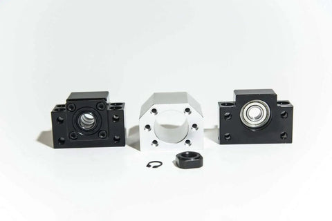Pro Grade CNC Ball Screw Kit SFU1204 with nut, end supports, coupler, and nut housing for 12mm dia, 4mm lead, 250mm length.