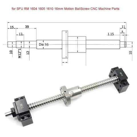 Ball Screw End Supports 1Pcs BK12 + 1Pcs BF12 Standard Bearing End Blocks for SFU1604 SFU1605 SFU1610 16mm CNC Machine Diagram