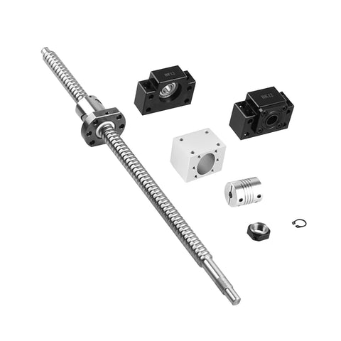 Ballscrew kit sfu1204 300mm parts with set bk/bf10, 1204 ball screw rm1204 l300mm, ball nuts, and housing for CNC machine installation.