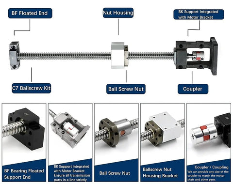 CNC Ballscrew Kit SFU2010 RM2010 Anti Backlash 20mm Diameter 1500mm Length Lead 10mm with Nut BK BF15 supports coupler