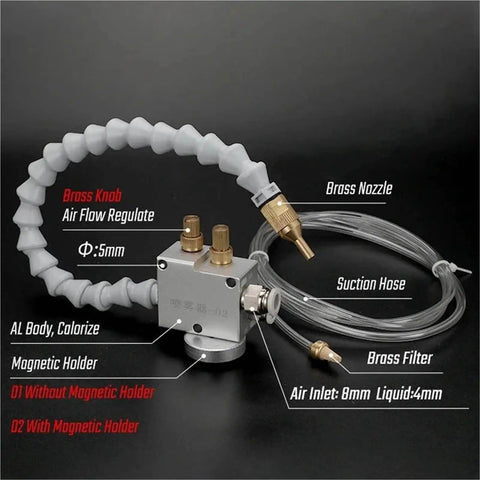 Coolant Lubrication Spray System For CNC Lathe Milling Drill Engraving Machines, 8mm Pipe Cooling, brass nozzle, suction hose