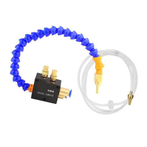 Cooling Sprayer System for CNC Lathes and Milling Machines, Slick All In One Coolant Spray Kit with blue nozzle and clear tubing