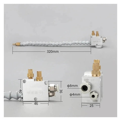 CNC Cooling Sprayer Mist for Lathe Milling and Drill Engraving Machines Lubrication And Coolant Spray with 8mm pipe dimensions shown