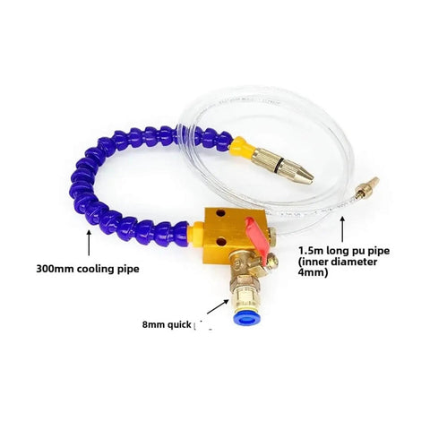CNC Cooling Sprayer Mist Coolant Lubrication Spray for 8mm Air Pipe with connector, showing 300mm cooling pipe and 1.5m PU pipe.