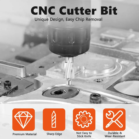 CNC cutter bit milling aluminum with 5 Piece M3 To M8 Slotting Counterbore End Mill Set For Precise Countersinking And Bolt Head Recesses.