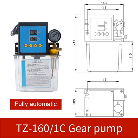 Engraving Machine Lubrication System Gear Oil Pump TZ-160-1C front view with dimensions and digital display