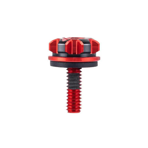 CNC Machined Knurled Harley Seat Bolt Kit with a hard anodized finish and one quarter inch threads, single bolt front view