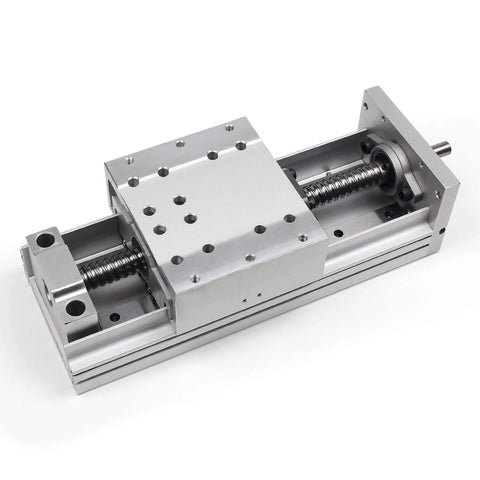 RATTMMOTOR FBX100 heavy CNC linear actuator kit with enclosed aluminum stage, visible NEMA23 stepper motor, and 1605 ball screw