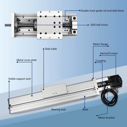 RATTMMOTOR FBX100 heavy CNC linear actuator kit with enclosed aluminum stage, NEMA23 motor, 1605 ball screw, dual MGN15 rails