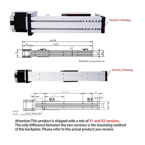 Technical drawing of 100mm Stroke Work Size Linear Guide Table Ball Screw Motion CNC Linear Guide Stage Actuator Motorized Nema 23 Stepper Motor