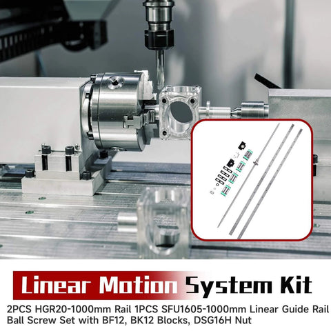 HGR20 Linear Motion Kit with 2pcs 1000mm Rails, SFU1605 Ball Screw, CNC router lathe setup