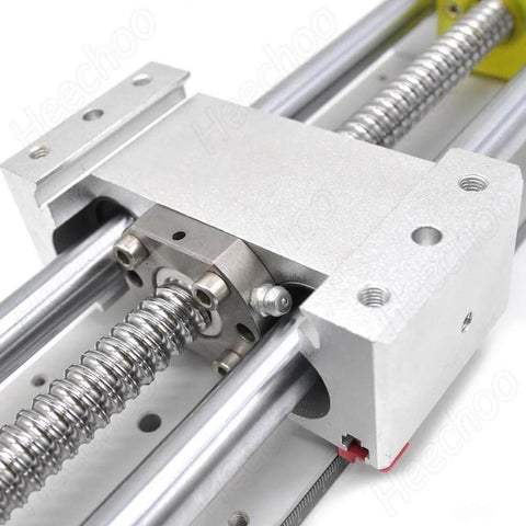 CNC Linear Motion Rail Guide 200mm Stroke Ball Screw Electric Linear Stage Actuator with Dust Cover for Nema23 Stepper Motor X Axis CNC Router, close-up of ball screw and rail mechanism.
