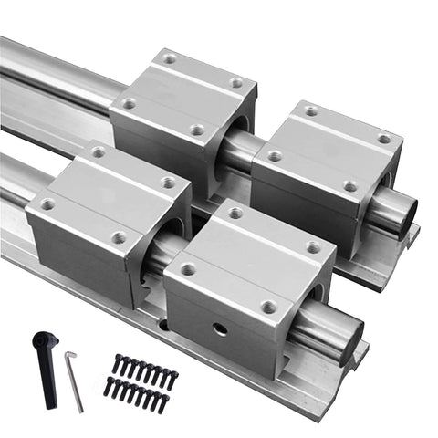 CNC Linear Rail Kit SBR20 with 2pcs 500mm Rails & 4pcs SBR20UU Square Blocks, supported linear guide system for machines