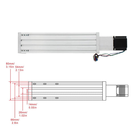 CNC Linear Stage With 500mm Stroke Beefy Build For Precision RATTMMOTOR ZBX80, aluminum alloy design, side view with motor.