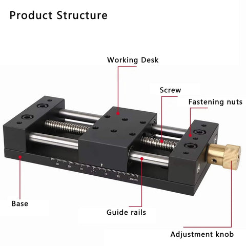 CNC Sliding Table X/Y Axis Linear Stage Actuator, 75mm Stroke with Ruler, Base, and Linear Rail Ballscrew, Aluminum Alloy Slide Table