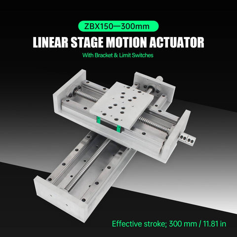 300mm/11.81" Stroke CNC Linear Stage Motion Actuator X/Y/Z Axis Cross Sliding Table with Double Rail Guide and Ballscrew