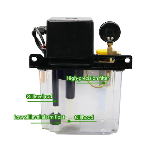 2L Lubricant Pump For CNC Machine Tool Automatic Oil Lubrication System Kit with visible oil level rod, alarm float, and filter