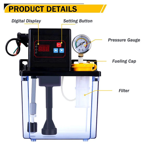 Automatic CNC Lubrication Oil Pump With Digital Display And Pressure Gauge, 110V 2L Electromagnetic Lubrication Pump, front view