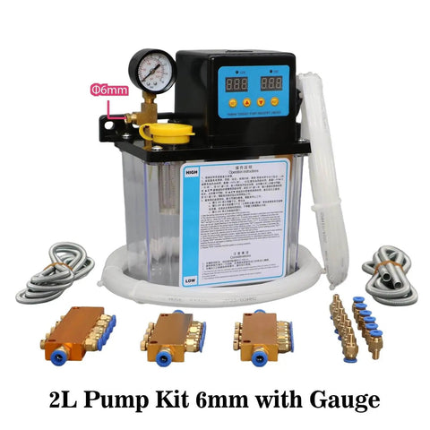 Automatic CNC Lubrication Pump System Kit with 2L capacity and 6mm oil pump, AC110V or AC220V, for CNC machine tools, with gauge