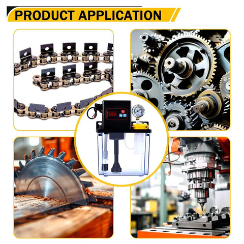 Automatic CNC Lubrication Oil Pump With Digital Display And Pressure Gauge, 110V 2L in machine tool application with gears and chains
