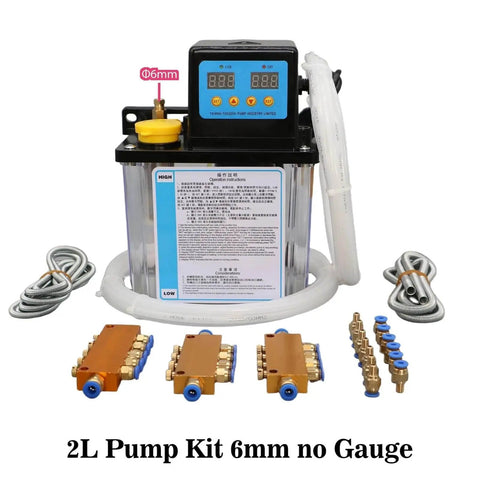 CNC Lubrication Pump System Kit for Automatic Lubricant Delivery in CNC Machines and Lathe, 2L Capacity, AC110V or AC220V, 6mm Fittings