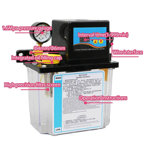 2L CNC Lubrication Pump Kit With Electromagnetic Automatic Oil Pump System, visible pressure gauge, and fittings, for CNC tools