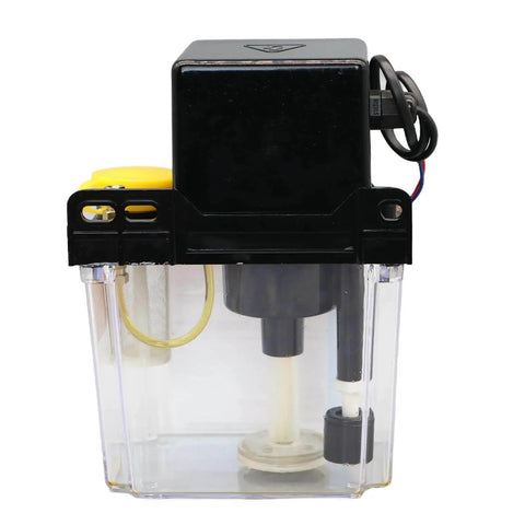 Front view of Plug And Play Ready CNC Lubrication Pump System with 2L capacity, clear gauge, 4mm output, AC110V/AC220V compatible