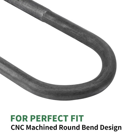 Durable rust resistant U bolt kit for 2000 lb trailer axles fits 1-3/4 inch round axles shown with CNC machined bend