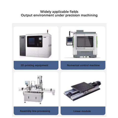 Collage of 3D printing equipment, numerical control machine, assembly line processing, and linear module for precision machining.