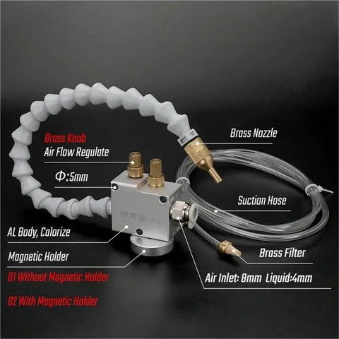 Mist Coolant Lubrication Spray System For CNC Lathes Milling Drills Engravers 8mm Pipe Cooling With Magnetic Attachment Sprayer