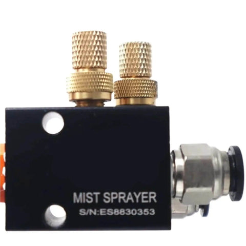 Close-up of CNC Coolant Mist System For Lathe Milling Drill Tools Lubrication Spray Unit Engraving Machine component
