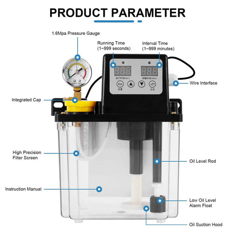 Automatic Lubrication Oil Pump For CNC Machines With 0 To 1.6 MPa Pressure Gauge And Low Oil Alarm, digital control front view