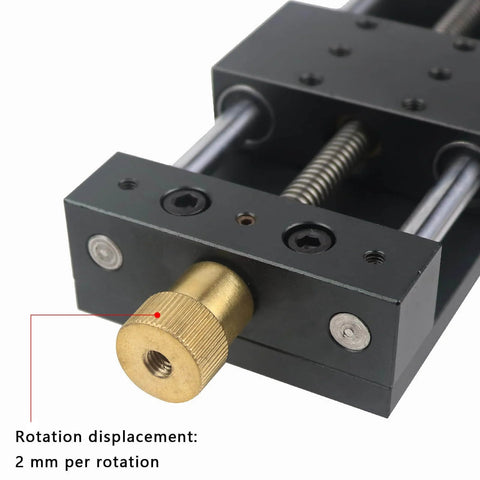 CNC Sliding Table, X/Y Axis Linear Stage Actuator, 75mm Stroke Manual Linear Position Stage with visible linear rail ballscrew, side view