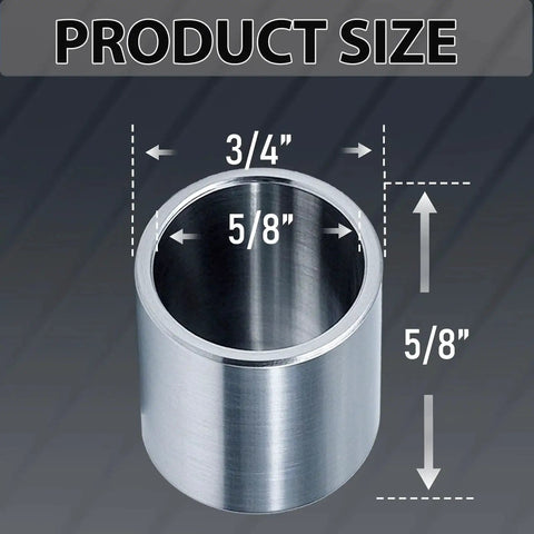 Stainless Steel Reducer Bushings Set Of 10 Three Quarters Of An Inch To Five Eighths Of An Inch, close up showing dimensions