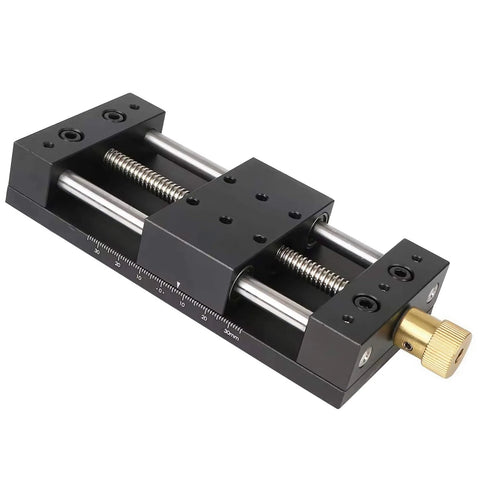 CNC Sliding Table, X/Y Axis Linear Stage Actuator, 75mm Stroke Manual Linear Position Stage with Ruler and Base, Linear Rail Ballscrew, Aluminum Alloy Slide Table