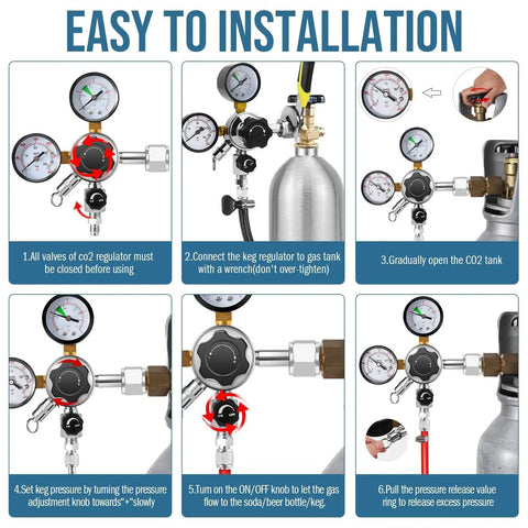 Installation steps for High Pressure CO2 Keg Regulator With Dual Gauges For Your Home Kegerator Setup 0-120 PSI Output CGA 320
