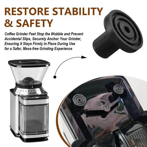 Anti Slip Rubber Feet Bumper Set For Coffee Grinders Replacement Push In Base Bumpers For Stable Operation Wobble Reduction Scratch Protection Easy Snap In Fit Durable 4 Pack For Home Barista Use shown installed on coffee grinder