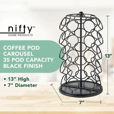 Rotating Coffee Pod Carousel For K Cups Holds 35 Pods Spins 360 Degrees Lazy Susan Platform With Smooth Rotation Black Finish