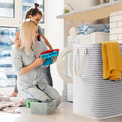 Two Pack Large Collapsible Laundry Hampers 80L Each Freestanding Waterproof Interior Foldable Laundry Baskets With Easy Carry Handles for Laundry Room