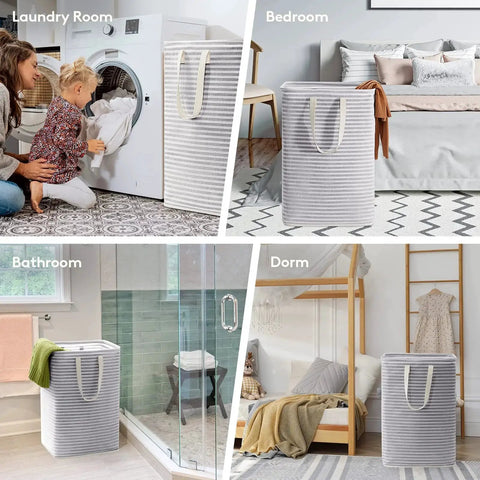 Two Pack Large Collapsible Laundry Hampers 80L Each Freestanding Waterproof Interior Foldable Laundry Baskets With Easy Carry Handles For Laundry Room Bedroom Bathroom College Dorm Grey 2x80L