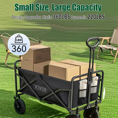 Collapsible Wagon Cart Foldable 120L 360Lb Load Capacity Lightweight Beach Wagon For Grocery Runs Camping Shopping And Garden Gear