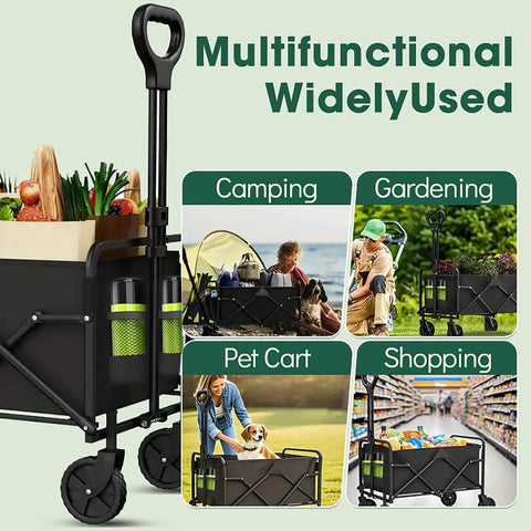 Heavy Duty Collapsible Wagon With Wheels 370 Lb Capacity Foldable Beach Cart for camping, gardening, pet cart, and shopping