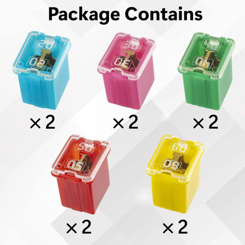 Low Profile Automotive Fuse Kit For Cars Trucks And Suvs 10 Pack Box Shaped Micro Cartridge Fuses With 20A 30A 40A 50A 60A