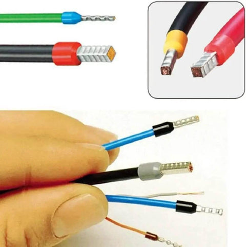 Close-up of 400 Piece Boxed Crimp Terminals Kit For Electrical Wiring With Color Coded Insulated Ferrule Connectors In Eight Sizes.