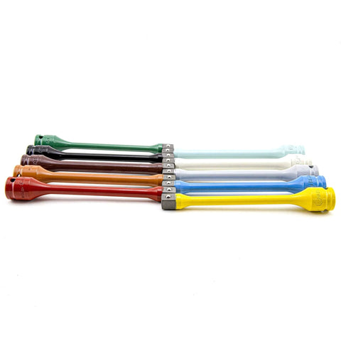 Color-coded 10 Piece 1/2" Drive Torque Extension Bar Set, 60 ft.lbs.~150 ft. lbs., arranged side by side on white background.