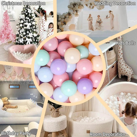 Colorful Ball Pit Balls - Pink Soft Plastic Balls Phthalate Free BPA Free Play Balls for Ball Pool Birthday Party Girls Kids with Storage Bag, 6Colors,100pcs in various decorative setups