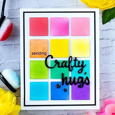 Greeting card with colorful dotted square frames made using Dotted Square Frame Cutting Die Set For Card Making And Scrapbooking.