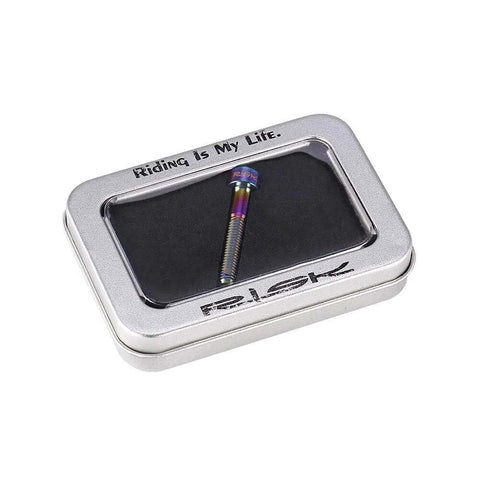 Colorful-M6-35 Bike Stem Bolt in a branded metal case, visible through a clear cover with "Riding is My Life" inscribed.
