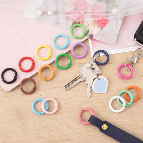 51 Pcs 25Mm Round Spring O Rings Set With Colorful Metal Key Ring Snap Buckle Clips For Purses, Keychains, Handbags, And Lanyards, 17 Colors